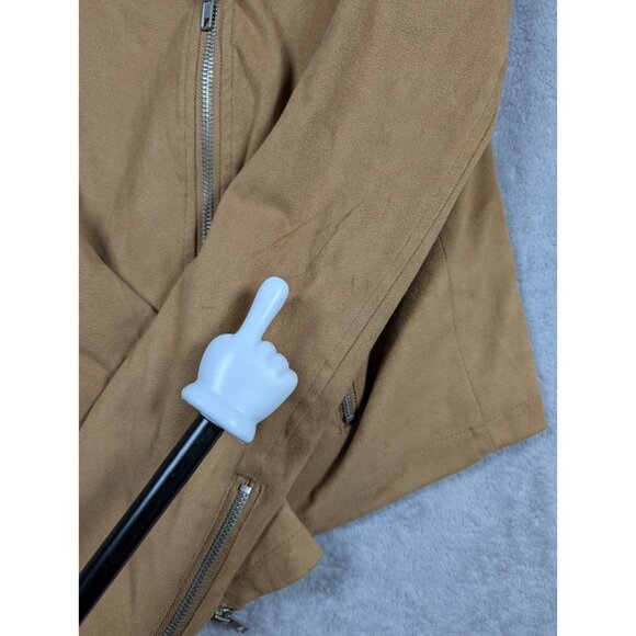 Forever 21 Faux Suede Motto Jacket Womens Size Medium Beige Notched Lapels - Picture 10 of 10